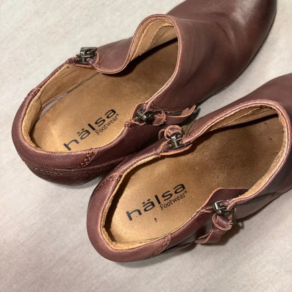 Halsa‎ Rylee Womens Brown Leather Ankle Boots Size 10M HM200407-02 Stacked Heel